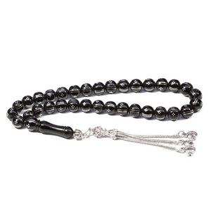 Rosary made of Erzurum  lignite stone engraved with silver