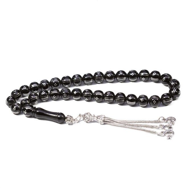 Rosary made of Erzurum  lignite stone engraved with silver