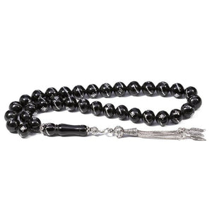 Rosary made of Erzurum Lignite stone engarved with silver