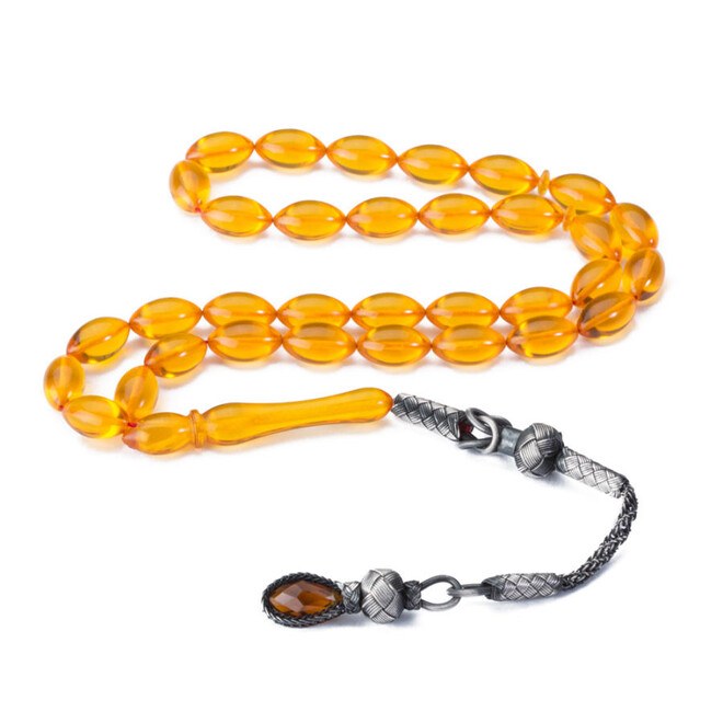 Yellow rosary made of pressed amber
