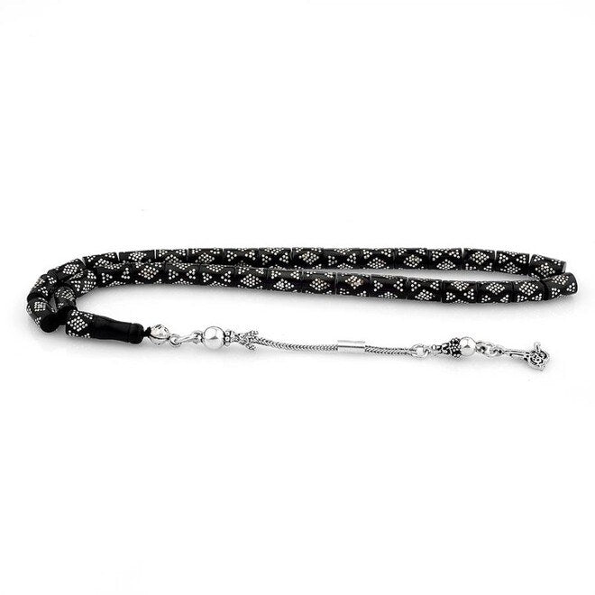 Rosary made of lignite stone decorated with the symbol of Tughra