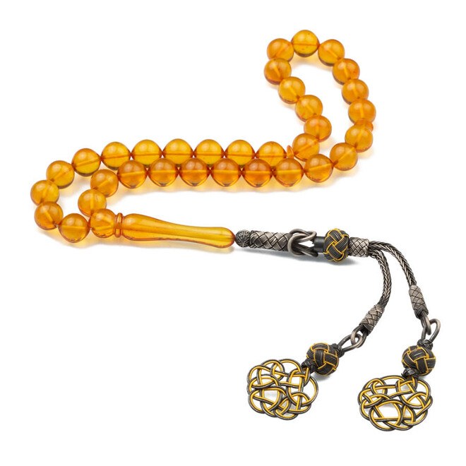 Rosary made of pressed amber with Qazzazia tassel
