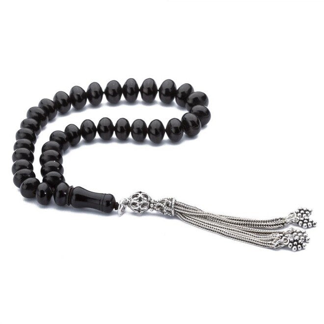 Rosary made of lignite stone with flat beads