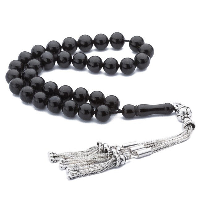 Rosary made of lignite stone with silver tassel and marble-shaped beads