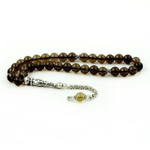 Natural smoky quartz rosary with tassel made of 925 silver