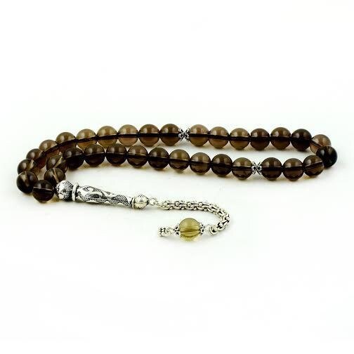 Natural smoky quartz rosary with tassel made of 925 silver