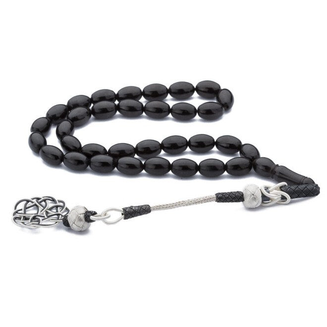 Rosary made of lignite stone decorated with tassel made of silver in different designs