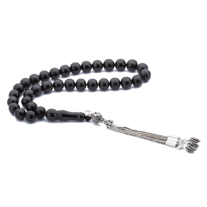 Rosary made of lignite stone with spherical beads