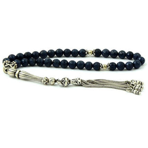 Rosary of sapphire stone decorated with 925 silver