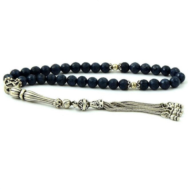 Rosary of sapphire stone decorated with 925 silver
