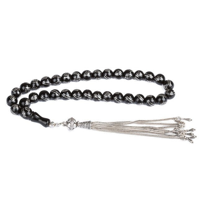 Rosary made of lignite stone engraved in a dot pattern