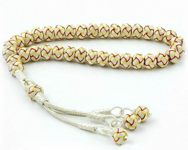 Hand knitted red and yellow Trabzon Kazaziye rosary