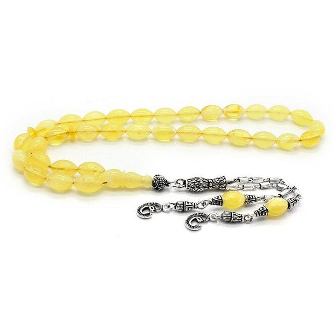 Yellow Amber Drops Rosary with a 925 silver tassel