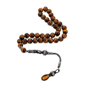 Silver rosary made of glass Tiger Eye stone