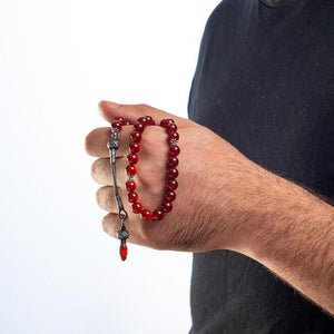 Rosary made of red agate with Silver Qazzazia tassel