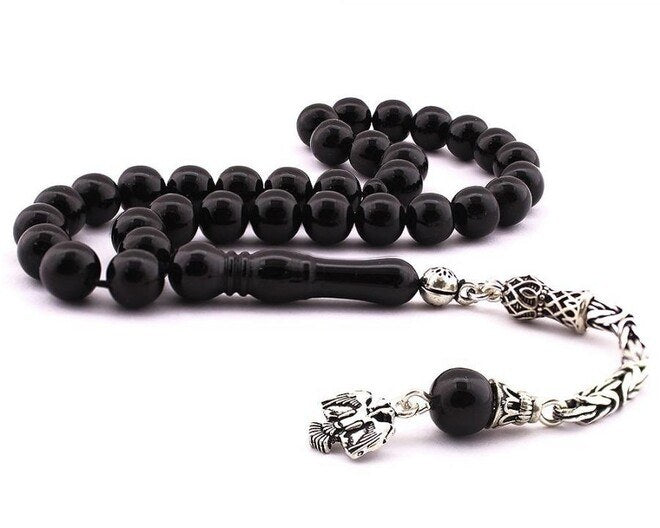 Rosary made of Erzurum lignite stone with silver tassel