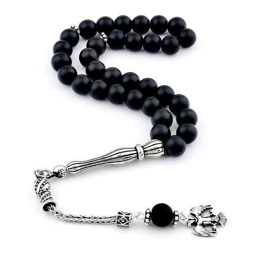 Rosary made of Onyx stone with silver and double-headed eagle decorated tassel