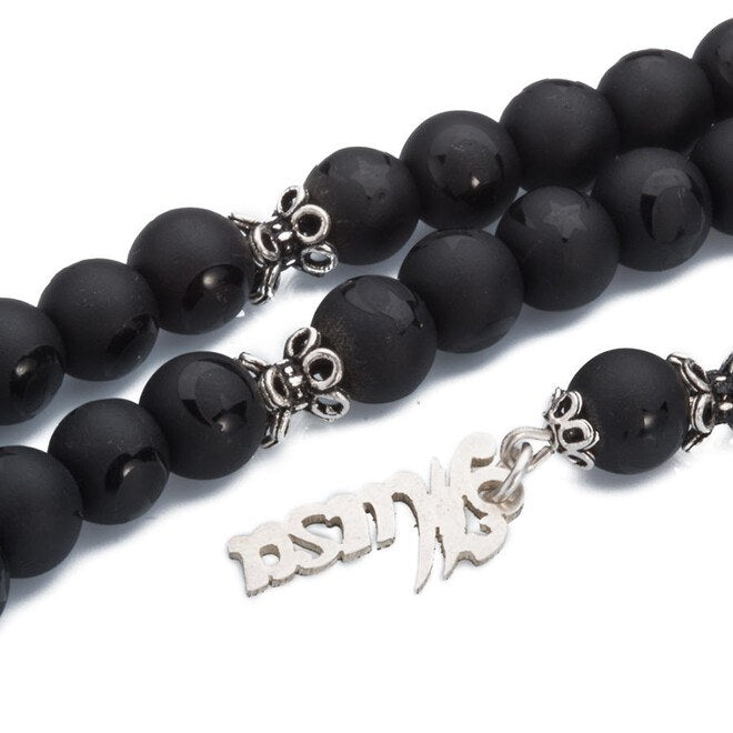 Rosary made of Onyx stone with custom name engraved tassel