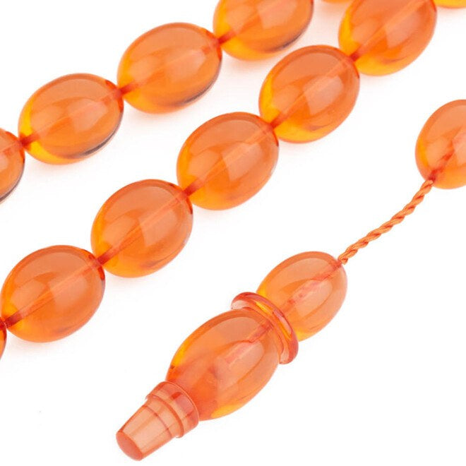 Orange Rosary made of pressed amber with high precision performance