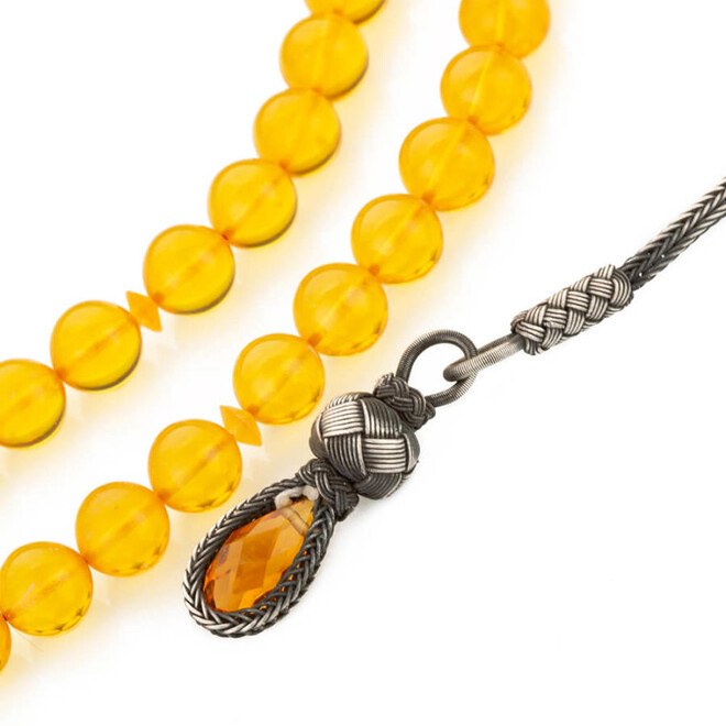 Rosary made of Yellow Pressed amber with Qazzazia tassel