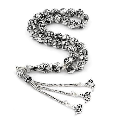 Rosary made of silver with Tughra symbol decorated tassel