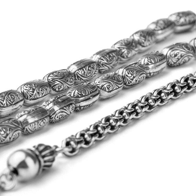 Hand-made silver rosary with capsular beads