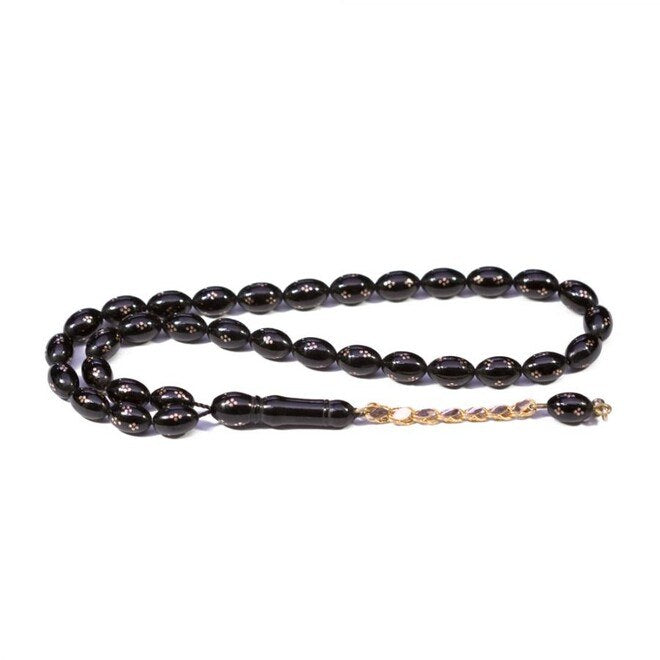 Rosary made of lignite stone decorated with gold engravings