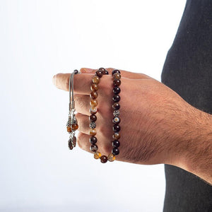 Rosary made of brown Madagascar Agate Stone decorated with a police symbol