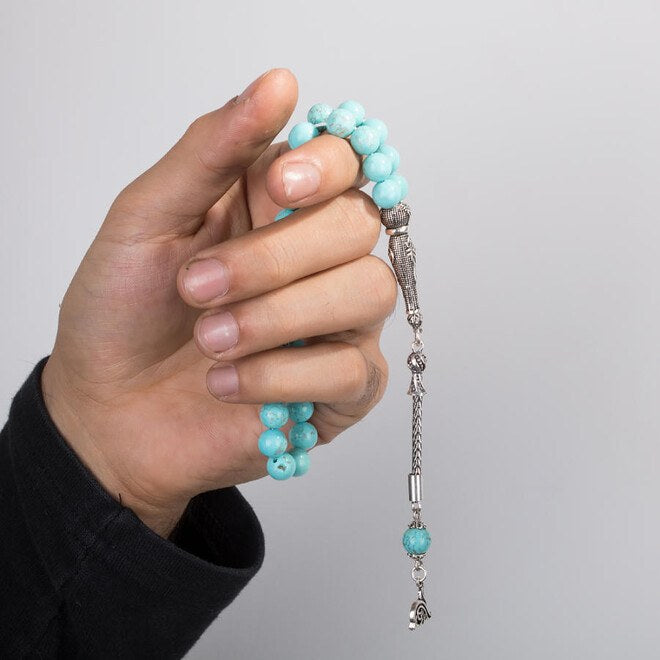 Rosary made of turquoise stone decorated with the Ottoman tughra symbol