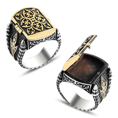 خاتم رجالي فضي مخصص مع جيب داخلي للصور