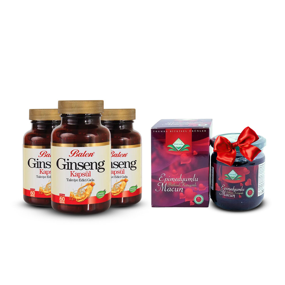 بالين الجنسنغ الأحمر الكوري 60 كبسولة 3 قطع + عسل ثيمرا الإبيميديوم التركي 43 جم
