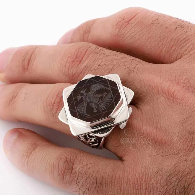 خاتم عثمان بك من الفضة سلسلة خاصة فن النقش اليدوي