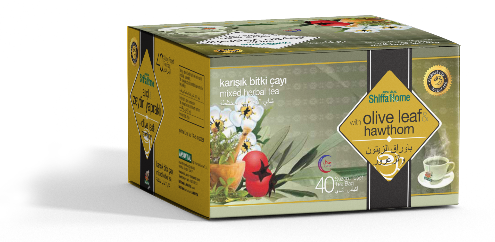 شاي أعشاب الزعرور وأوراق الزيتون المختلطة 40 قطعة