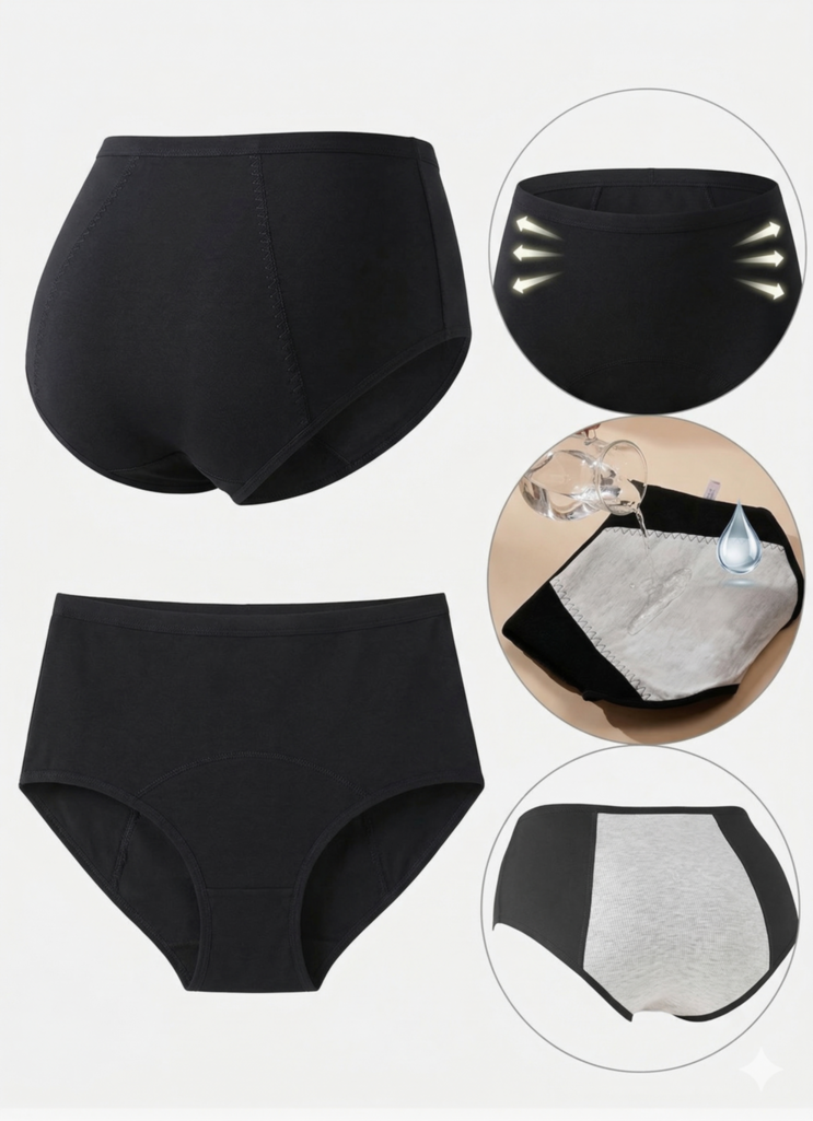 سراويل داخلية حريمي مانعة للتسرب فائقة الامتصاص من كريتك مان باللون الأسود