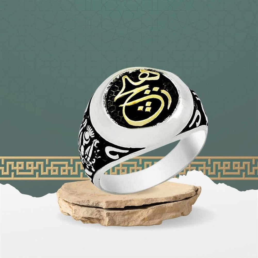 خاتم رجالي فضة بنمط عثماني ونقش 