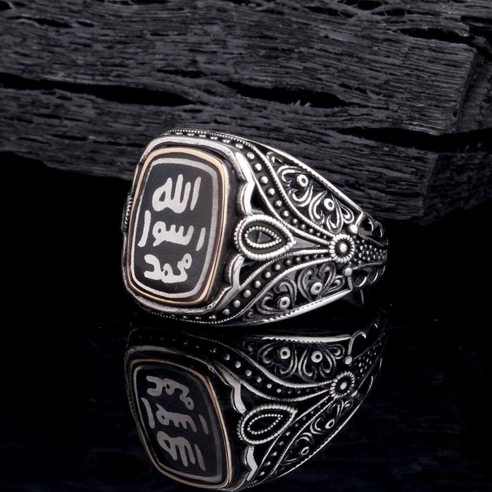 خاتم فضة بختم النبي محمد بزِرْكون متدلي
