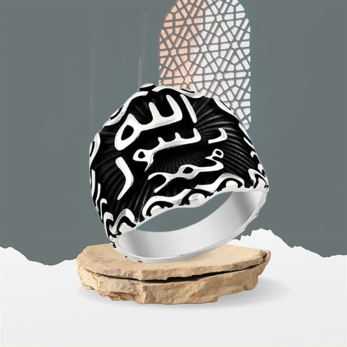 خاتم فضة رجالي بتصميم عثماني ونقش ختم