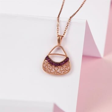 قلادة فضة استرلينية 925 مطلية بالذهب بتصميم حقيبة وحجر زركون أحمر