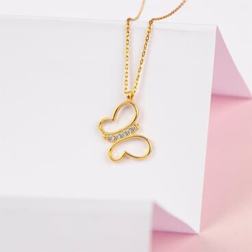 925 Sterling Silver Gold Plated Necklace Butterfly Design Zircon Stone