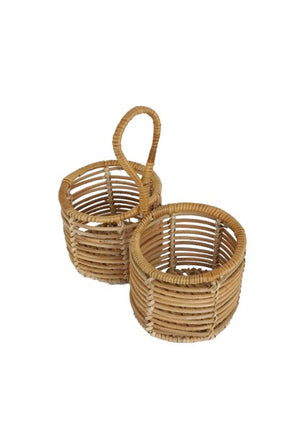 Small round wicker basket with two sections