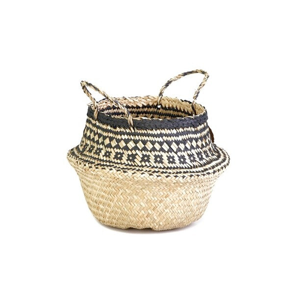 Natural straw foldable basket, black, 30 cm