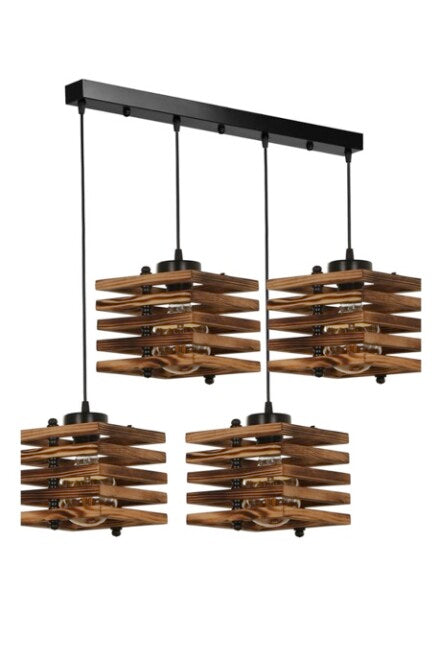 Wooden pendant lamp - four lamps