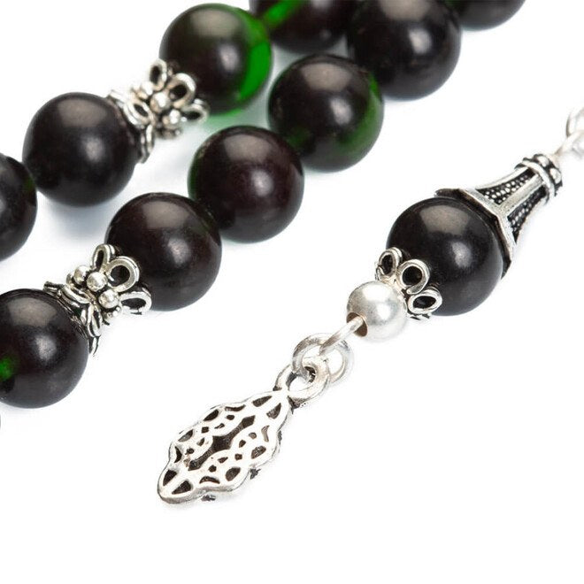 Rosary made of pressed amber with a tassel made of silver