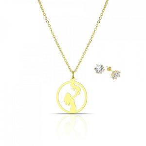 طقم نسائي من الأقراط والقلادة بتصميم الأم وطفلها