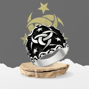 Special Black Background Silver Men's Ring with Special Organization Motif