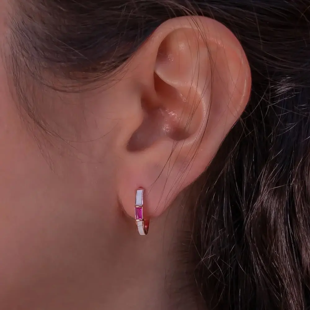 Takıhan Circular earrings studded with pink zircon stones in 925 sterling silver - 1