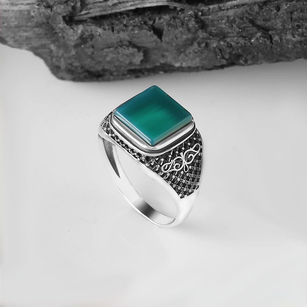 Classy men's silver ring with agate stone - 1