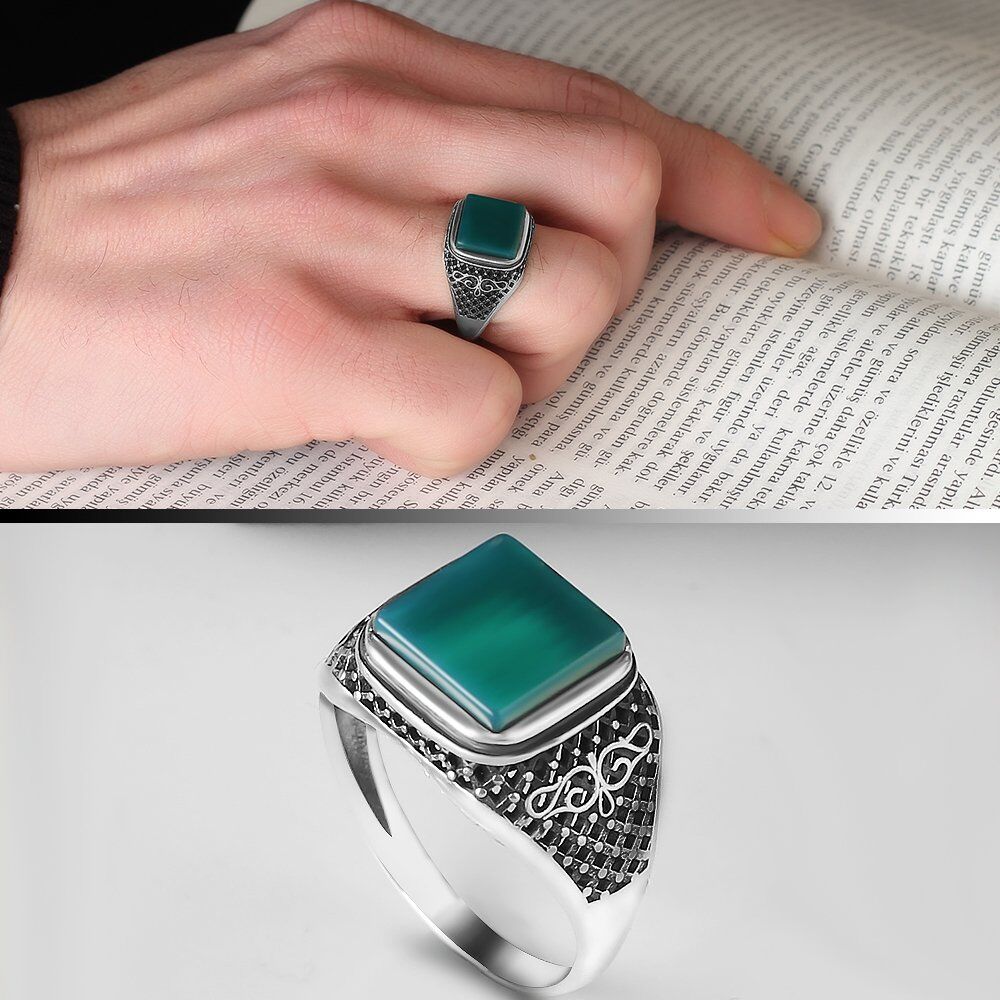 Classy men's silver ring with agate stone - 2