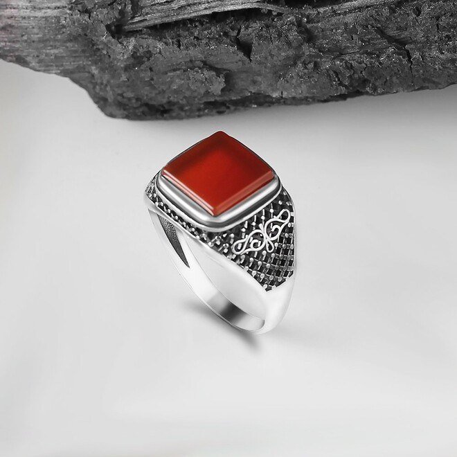 Classy men's silver ring with agate stone - 4