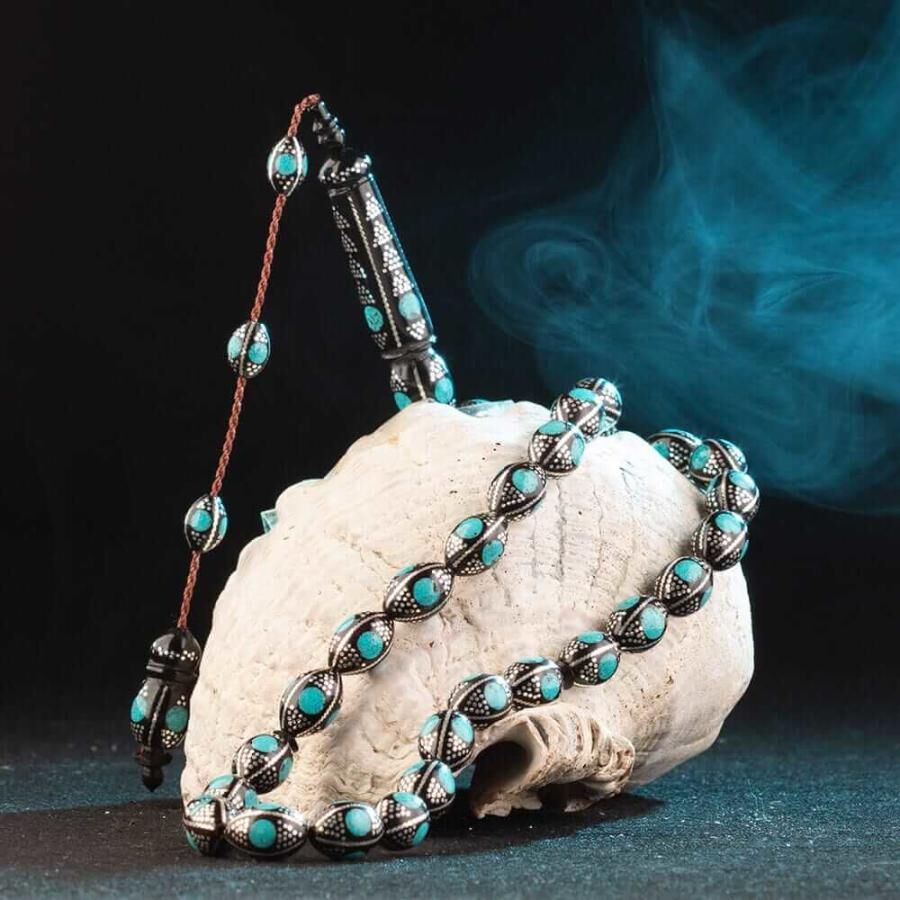 Coca rosary engraved with turquoise stone and silver - 1